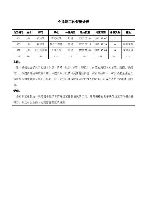 企业职工休假统计表