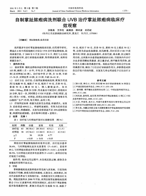 自制掌趾脓疱病洗剂联合UVB治疗掌趾脓疱病临床疗效观察