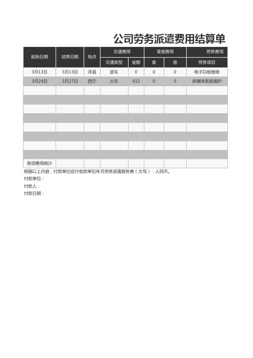 【精品完整模板】公司劳务派遣费用结算单-Excel图表模板