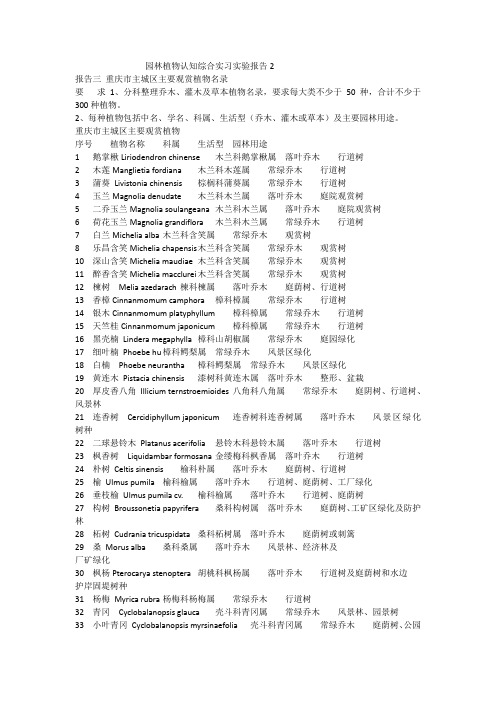 园林植物认知综合实习实验报告2