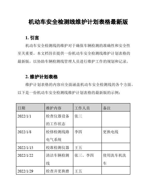 机动车安全检测线维护计划表格最新版