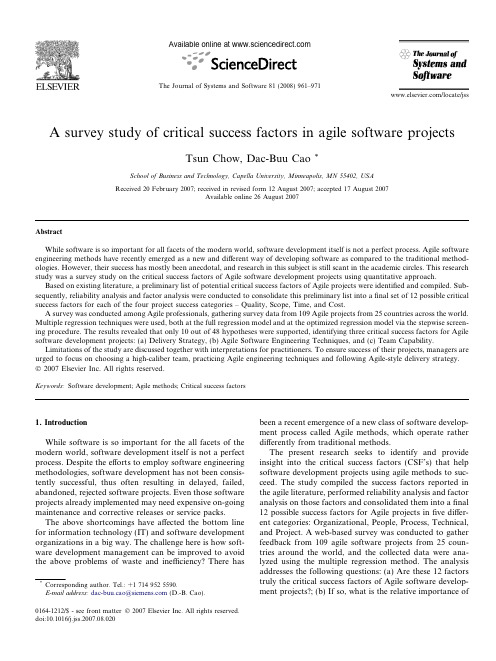 A survey study of critical success factors in agile software projects