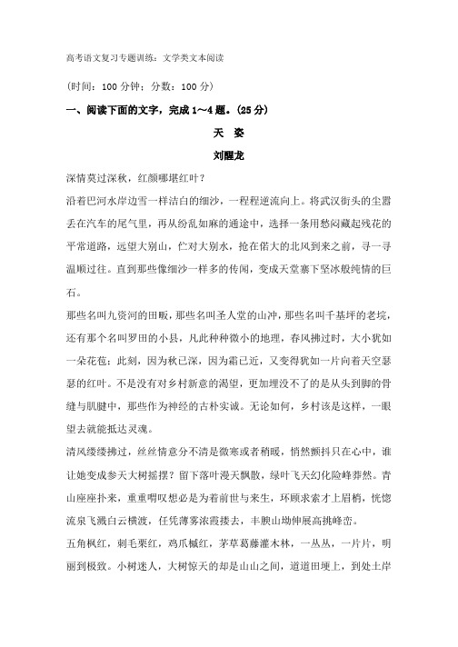 高考语文复习专题训练：文学类文本阅读(含答案解析)精品