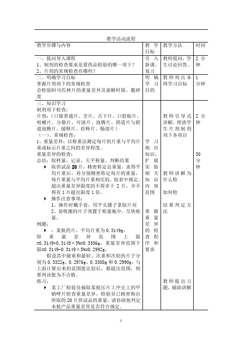 制剂项下检查(脆碎度,崩解时限,重量差异)