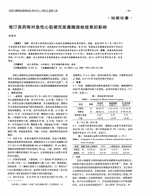 他汀类药物对急性心肌梗死尿激酶溶栓效果的影响