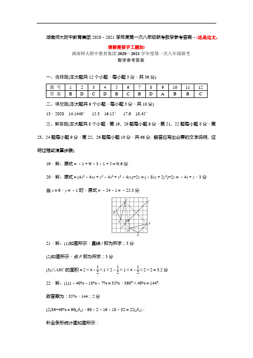 湖南师大附中教育集团2020-2021学年度第一次八年级联考数学参考答案