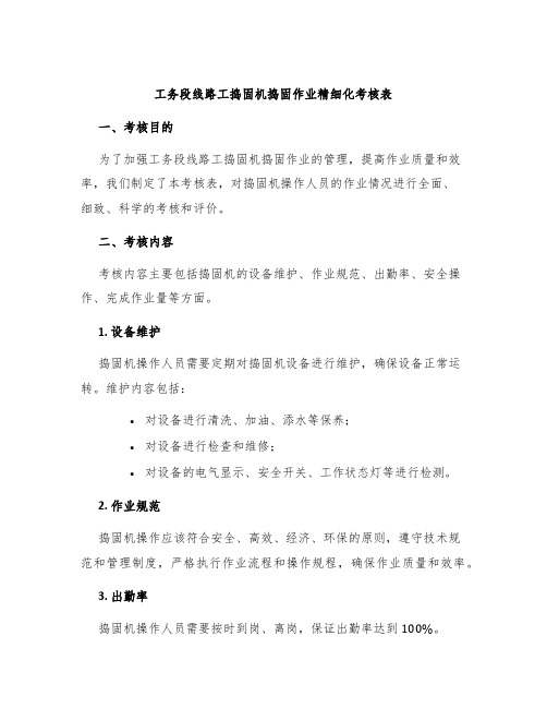 工务段线路工捣固机捣固作业精细化考核表