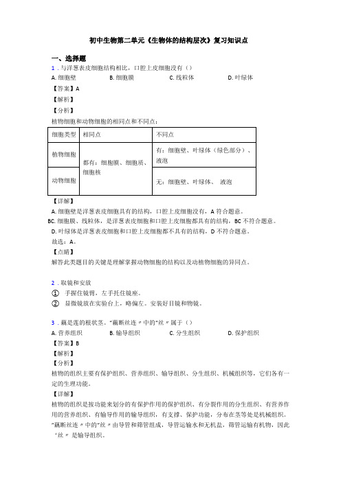 初中生物生物体的结构层次复习知识点