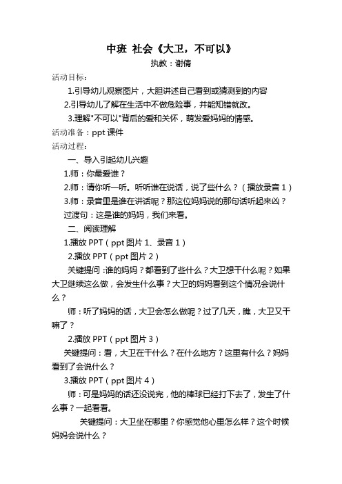 公开课中班社会《大卫不可以》