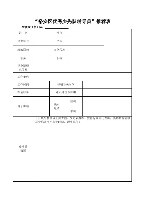 裕安区优秀少先队辅导员