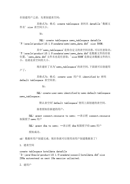 Oracle建表空间各种语句