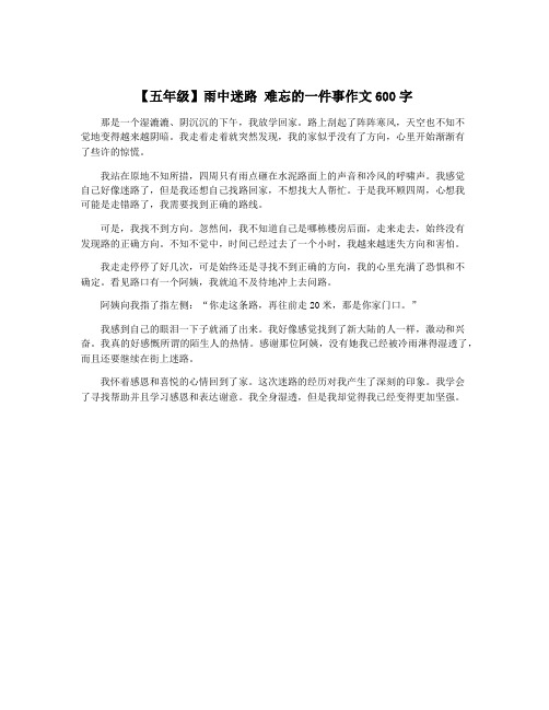 【五年级】雨中迷路 难忘的一件事作文600字