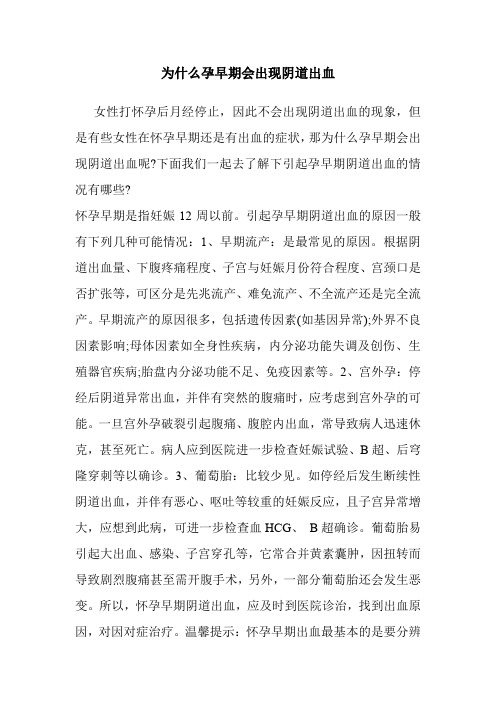 2019最新 为什么孕早期会出现阴道出血 精心整理 育儿教育 精编 最实用