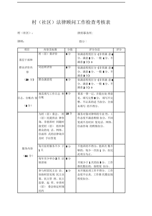 村社区法律顾问工作检查考核表