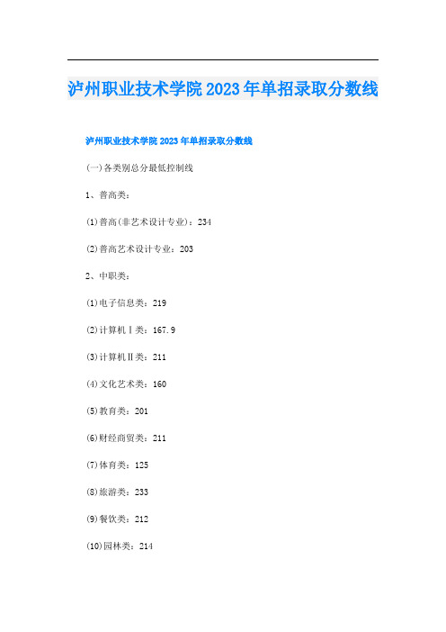 泸州职业技术学院2023年单招录取分数线