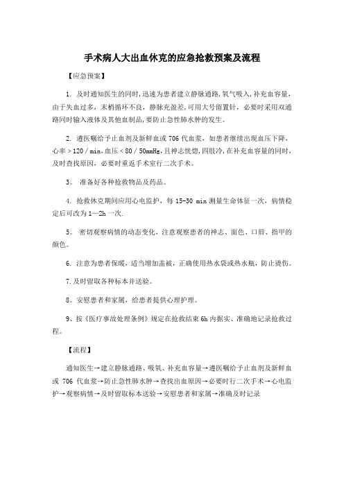 医院应急预案汇编-手术病人大出血休克的应急抢救预案及流程