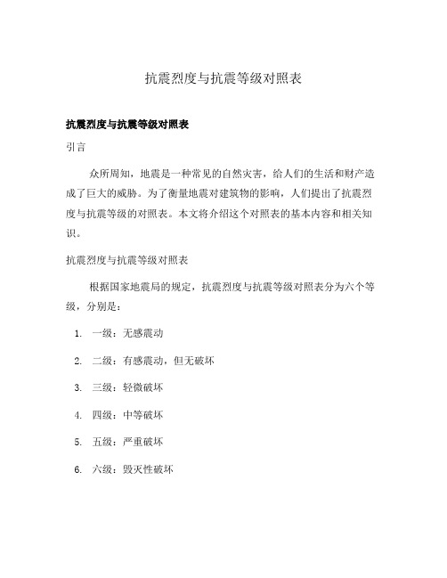 抗震烈度与抗震等级对照表