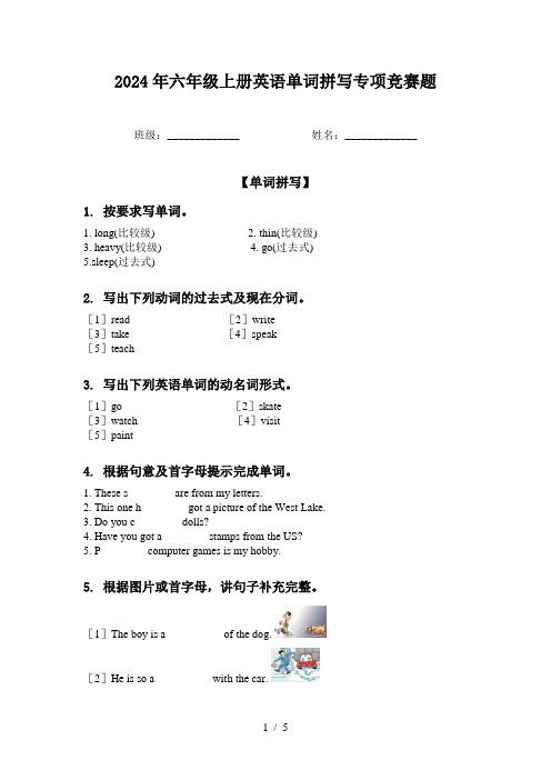 2024年六年级上册英语单词拼写专项竞赛题