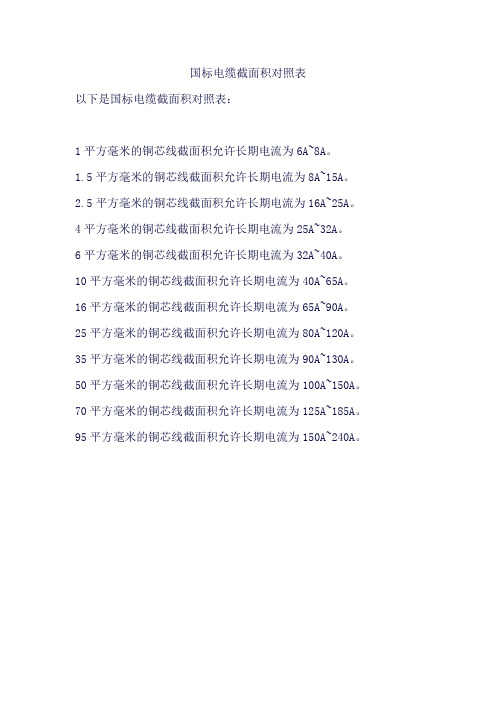 国标电缆截面积对照表