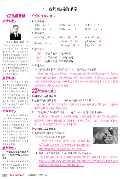 2016九年级语文下册 2《我用残损的手掌》(pdf)(新版.