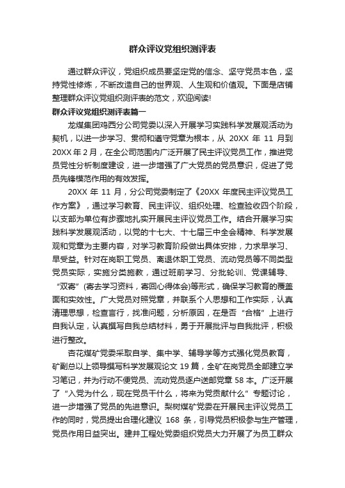 群众评议党组织测评表