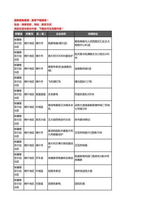 新版新疆维吾尔自治区喀什地区家用电器企业公司商家户名录单联系方式地址大全261家