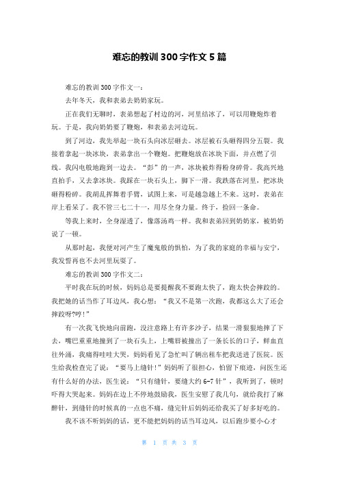 难忘的教训300字作文5篇