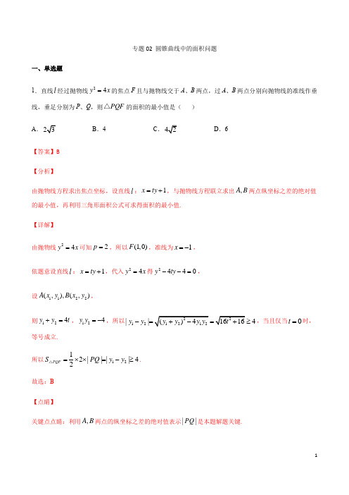 专题02 圆锥曲线中的面积问题(解析版)