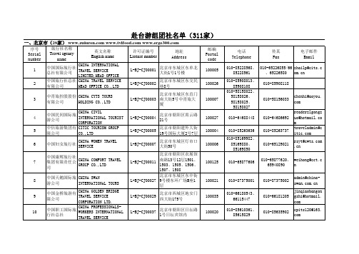 赴台游组团社名单(311家)