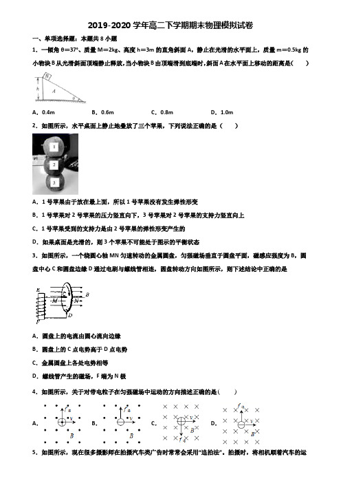 上海市杨浦区2019-2020学年高二下学期期末2份物理达标检测试题