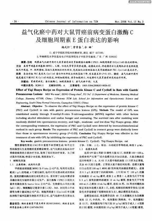 益气化瘀中药对大鼠胃癌前病变蛋白激酶C及细胞周期素E蛋白表达的影响