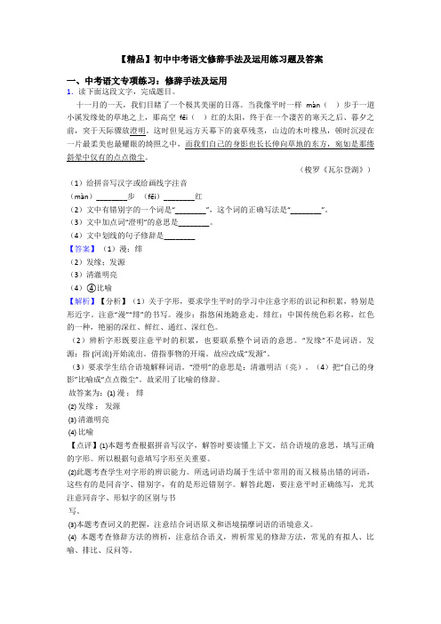 【精品】初中中考语文修辞手法及运用练习题及答案