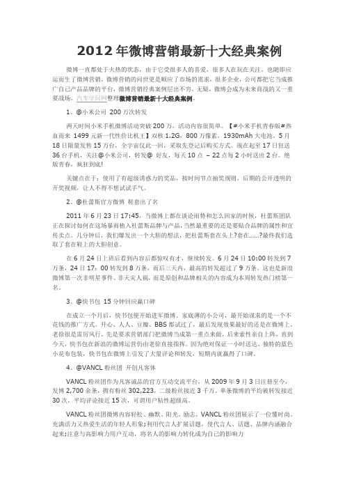 2012年微博营销最新十大经典案例