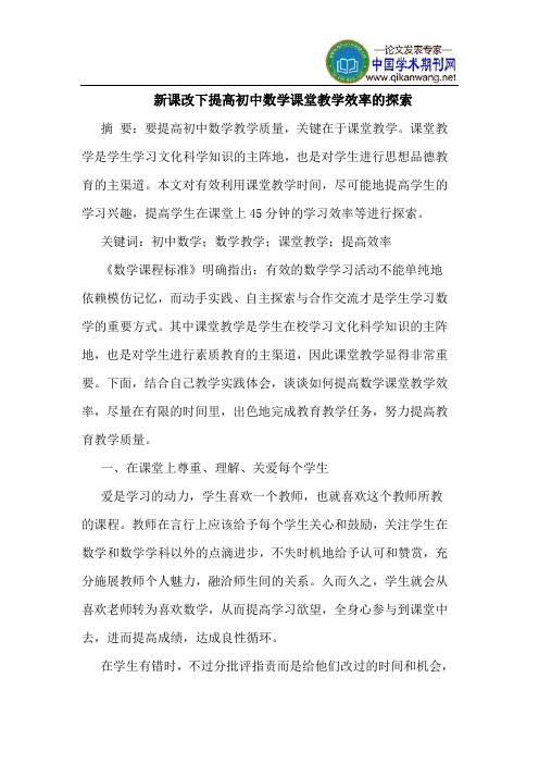 新课改下提高初中数学课堂教学效率的探索