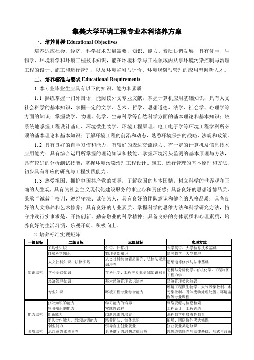 集美大学环境工程专业本科培养方案