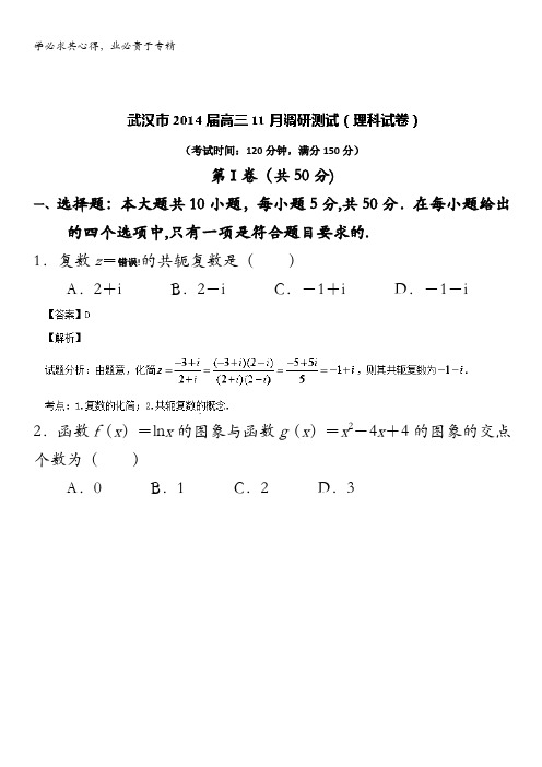 湖北省武汉市2014届高三11月调研考试 数学理试题 含解析