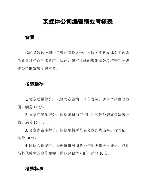 某媒体公司编辑绩效考核表