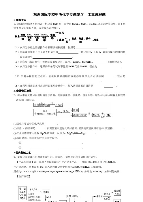 2024年江苏省南通市东洲国际学校中考化学专题复习工业流程题