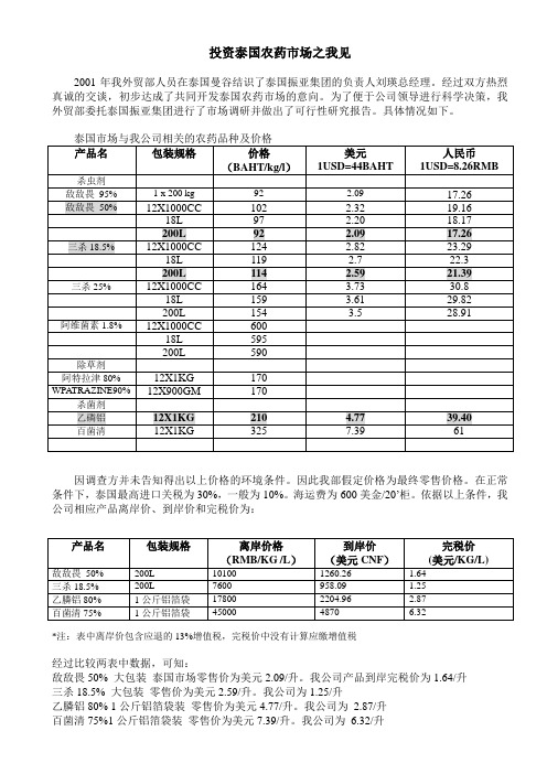 投资泰国农药市场之我见