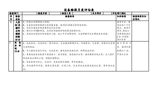 设备维保月度评估表