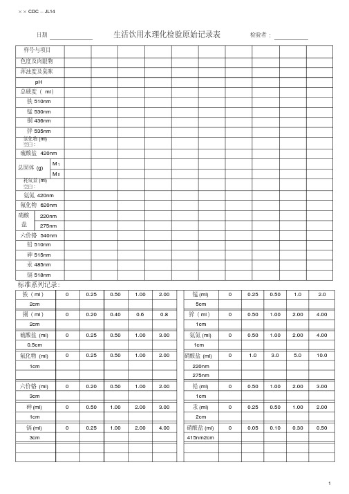 生活饮用水理化原始记录表