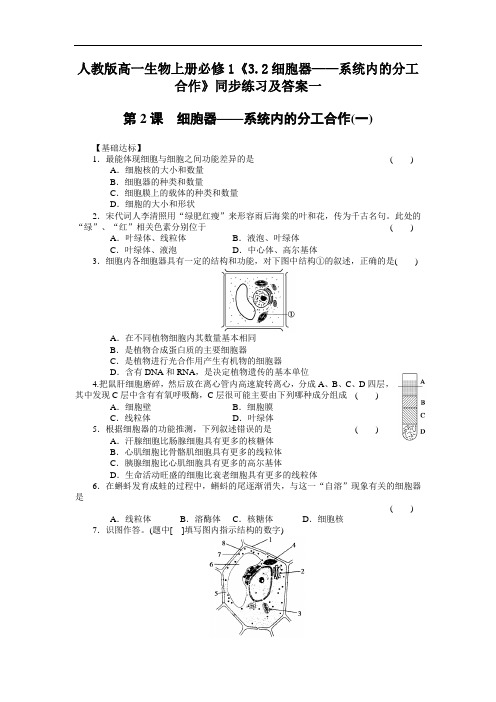 2020人教版高一生物上册必修1《3.2细胞器——系统内的分工合作》【含答案】