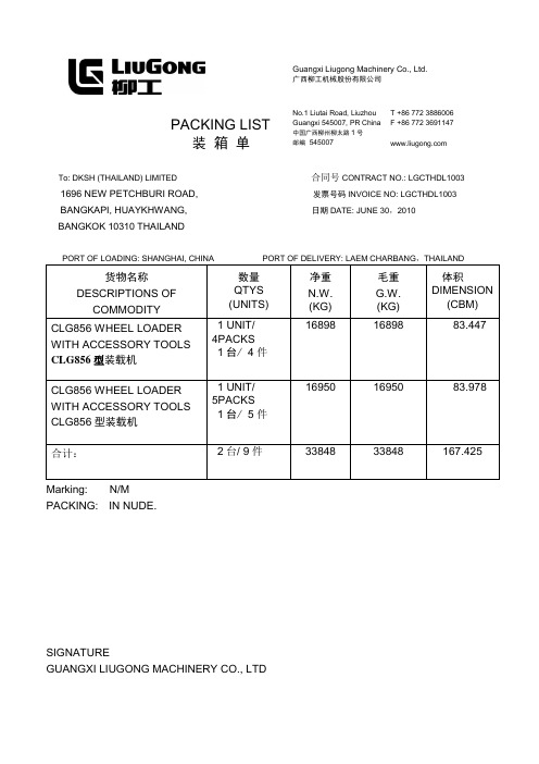 报关发票箱单2台车
