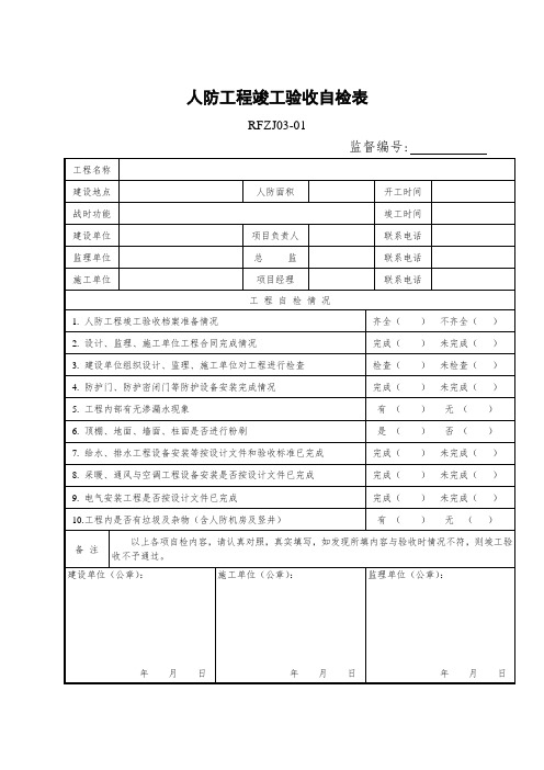 人防工程竣工验收自检表 