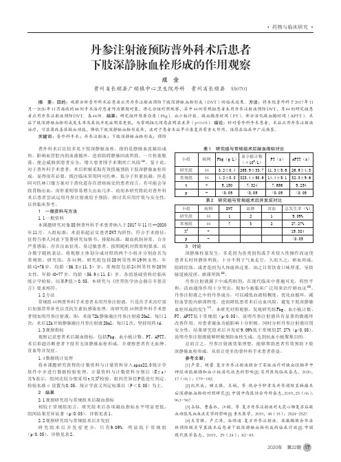 丹参注射液预防普外科术后患者下肢深静脉血栓形成的作用观察