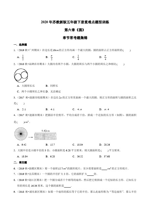 2020年苏教新版数学五年级下册重难点题型训练第六章《圆》章节常考题集锦(原卷版)