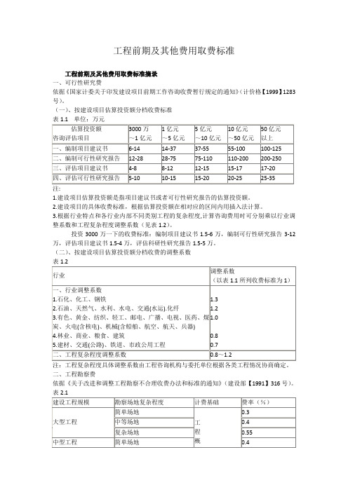 建设工程前期费用收取标准