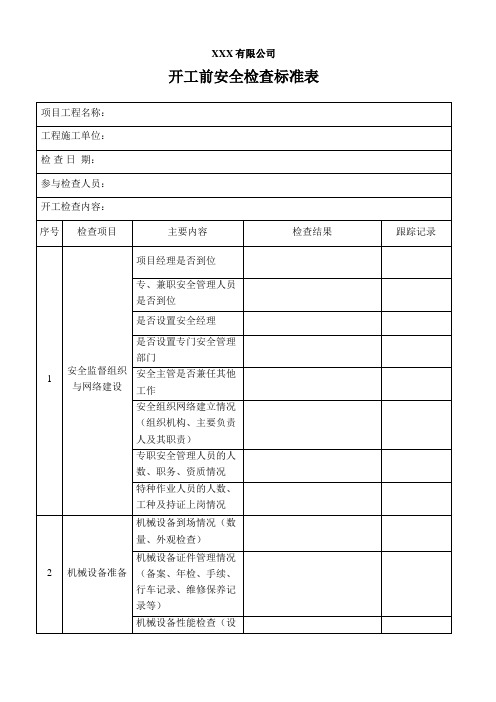 项目开工前安全检查标准表