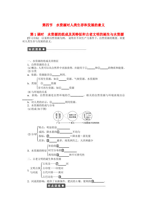 新高中地理 第四章 第四节 第1课时 水资源的组成及其特征和古老文明的诞生与水资源课时作业 中图版必修1