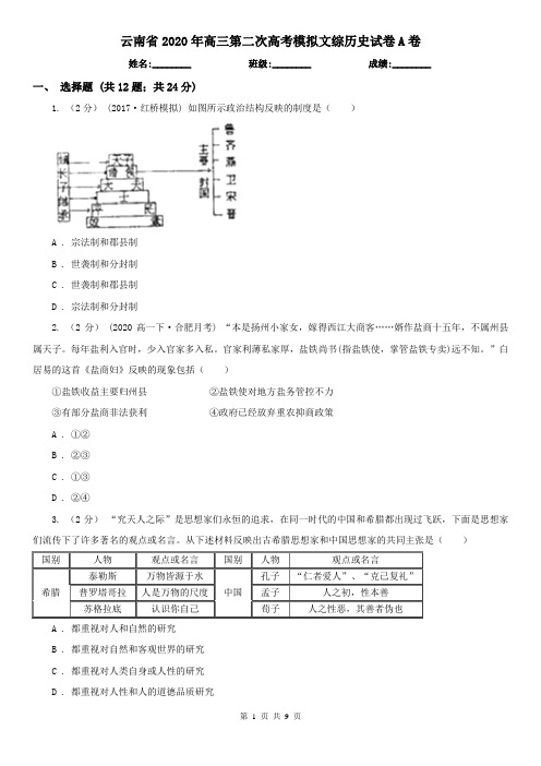 云南省2020年高三第二次高考模拟文综历史试卷A卷